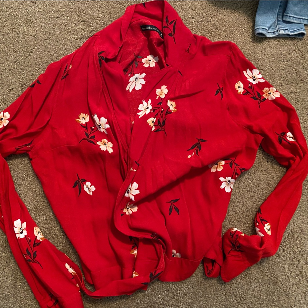Red Floral Wrap Shirt